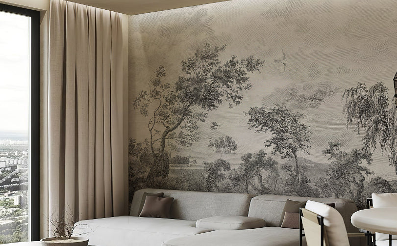 Vintage Susuno Jungle Gray Wallpaper Mural